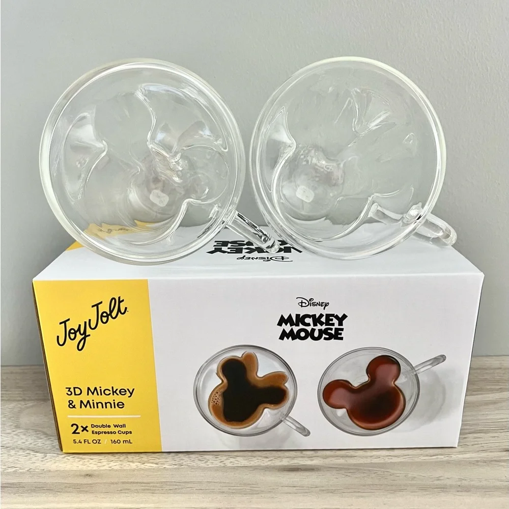 JoyJolt Disney 3D Mickey and Minnie Double Wall Espresso Cups - Set of 2